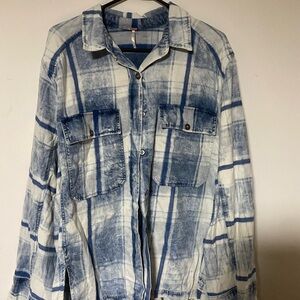 Free People Blue and White Checkered Shirt